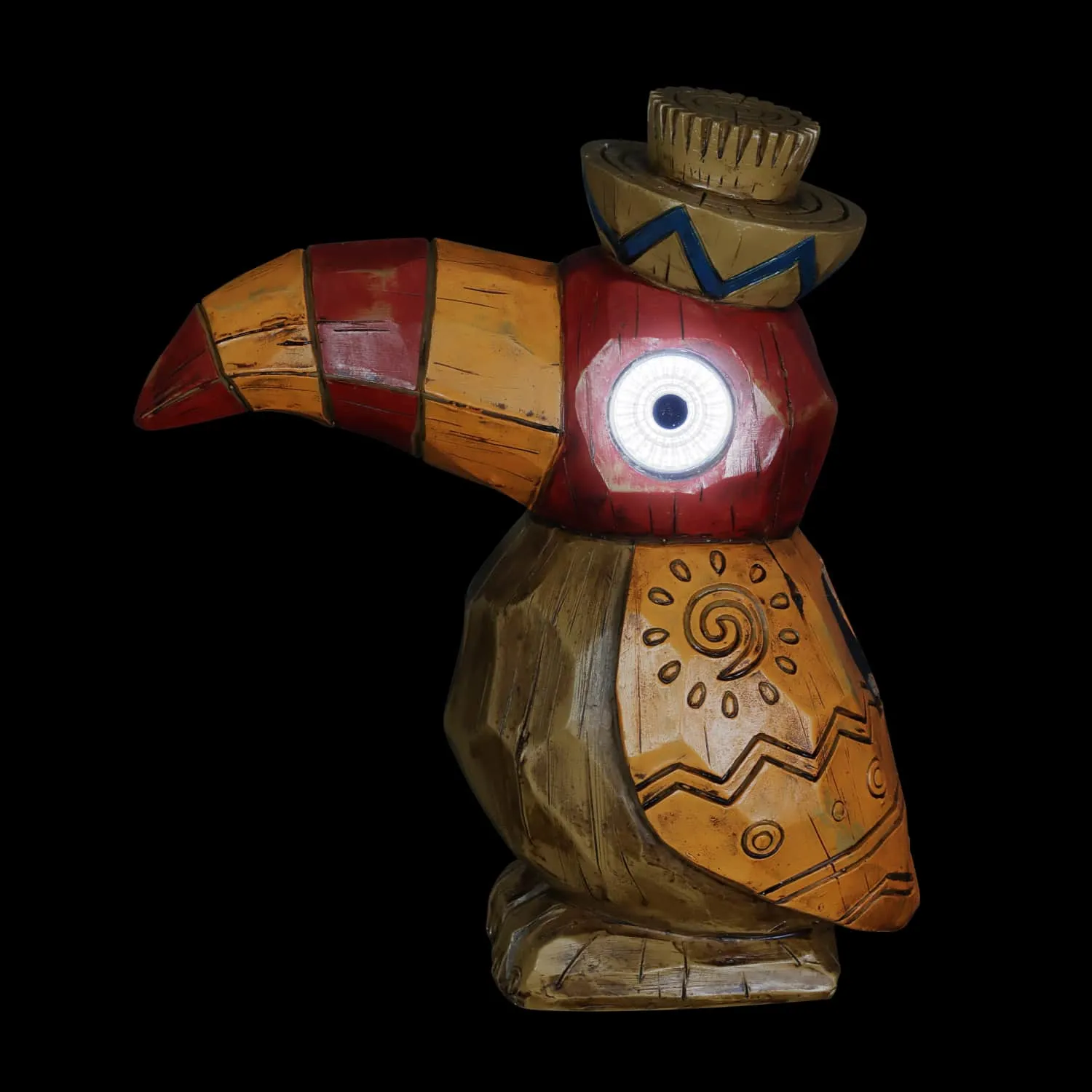 Solar Orange Tiki Toucan Garden Statue with LED Eyes, 10 by 10 Inches