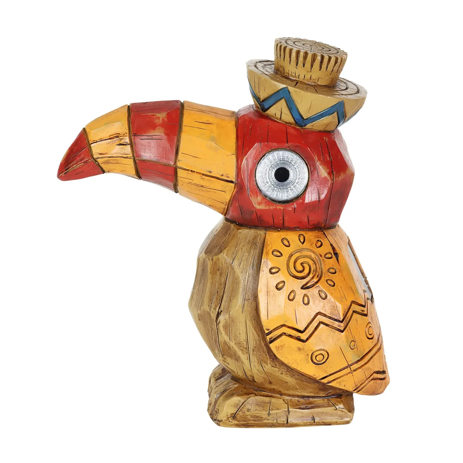 Solar Orange Tiki Toucan Garden Statue with LED Eyes, 10 by 10 Inches