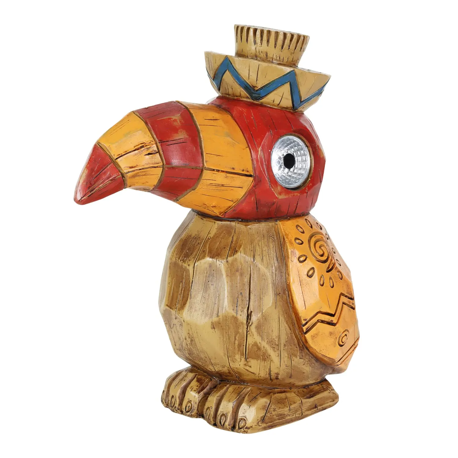 Solar Orange Tiki Toucan Garden Statue with LED Eyes, 10 by 10 Inches