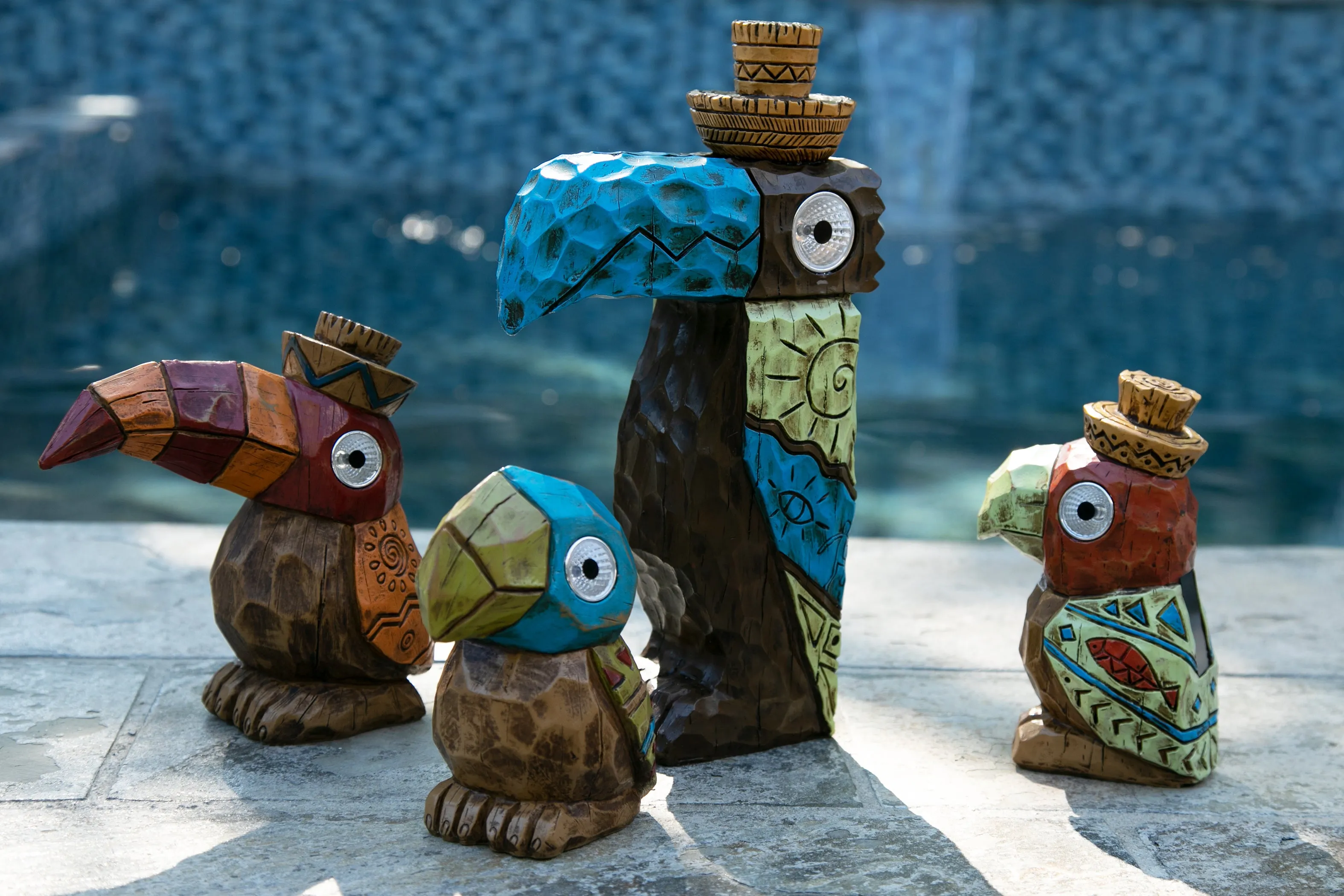 Solar Orange Tiki Toucan Garden Statue with LED Eyes, 10 by 10 Inches