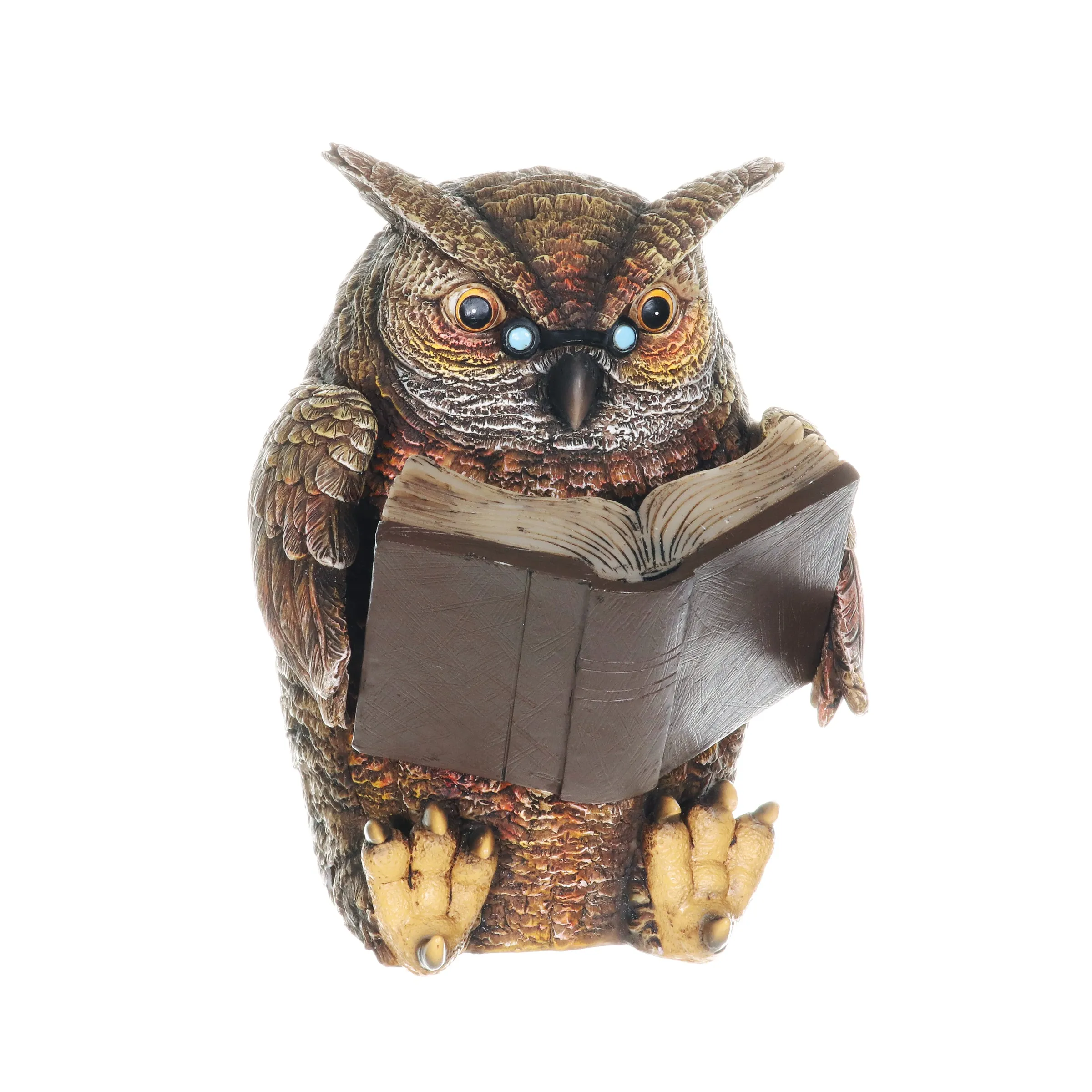 Solar Owl Reading a Book Garden Statue, 7 Inches