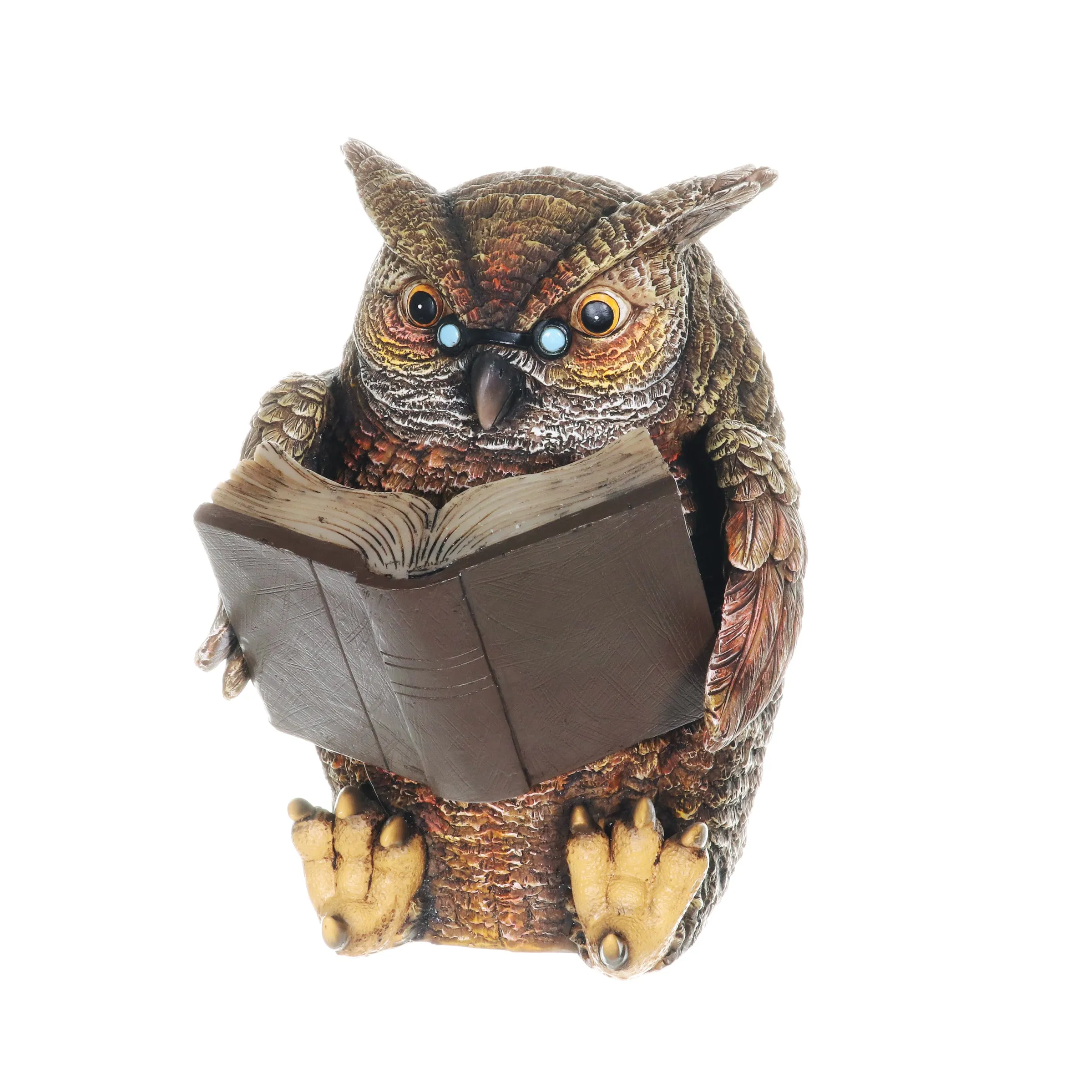 Solar Owl Reading a Book Garden Statue, 7 Inches