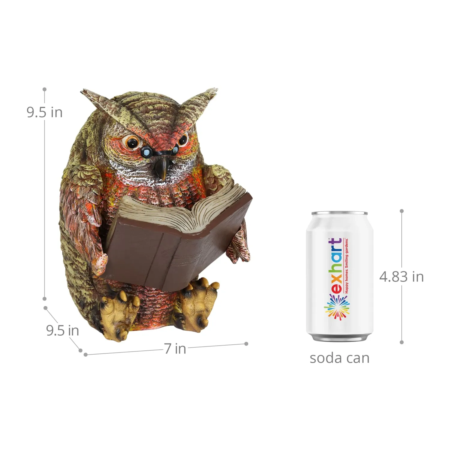 Solar Owl Reading a Book Garden Statue, 7 Inches