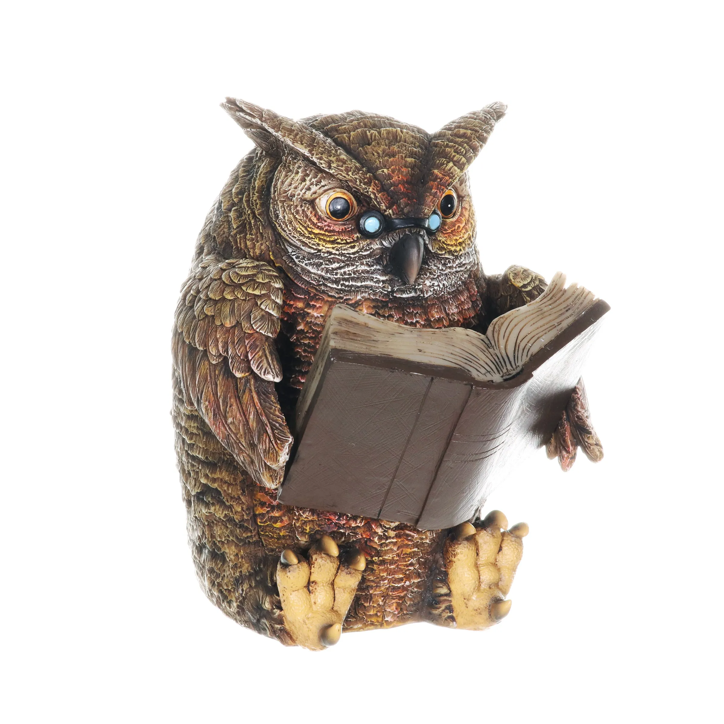 Solar Owl Reading a Book Garden Statue, 7 Inches