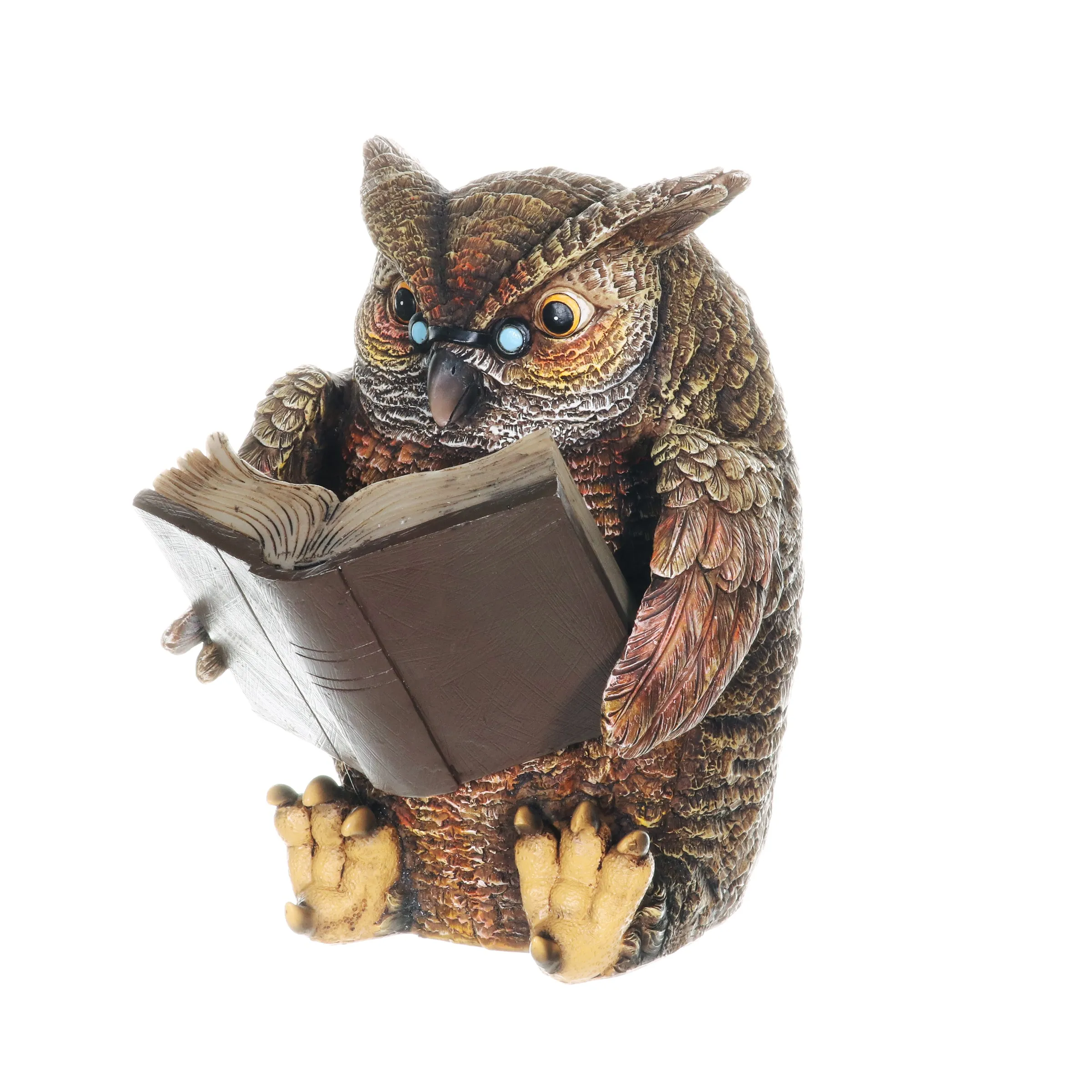 Solar Owl Reading a Book Garden Statue, 7 Inches