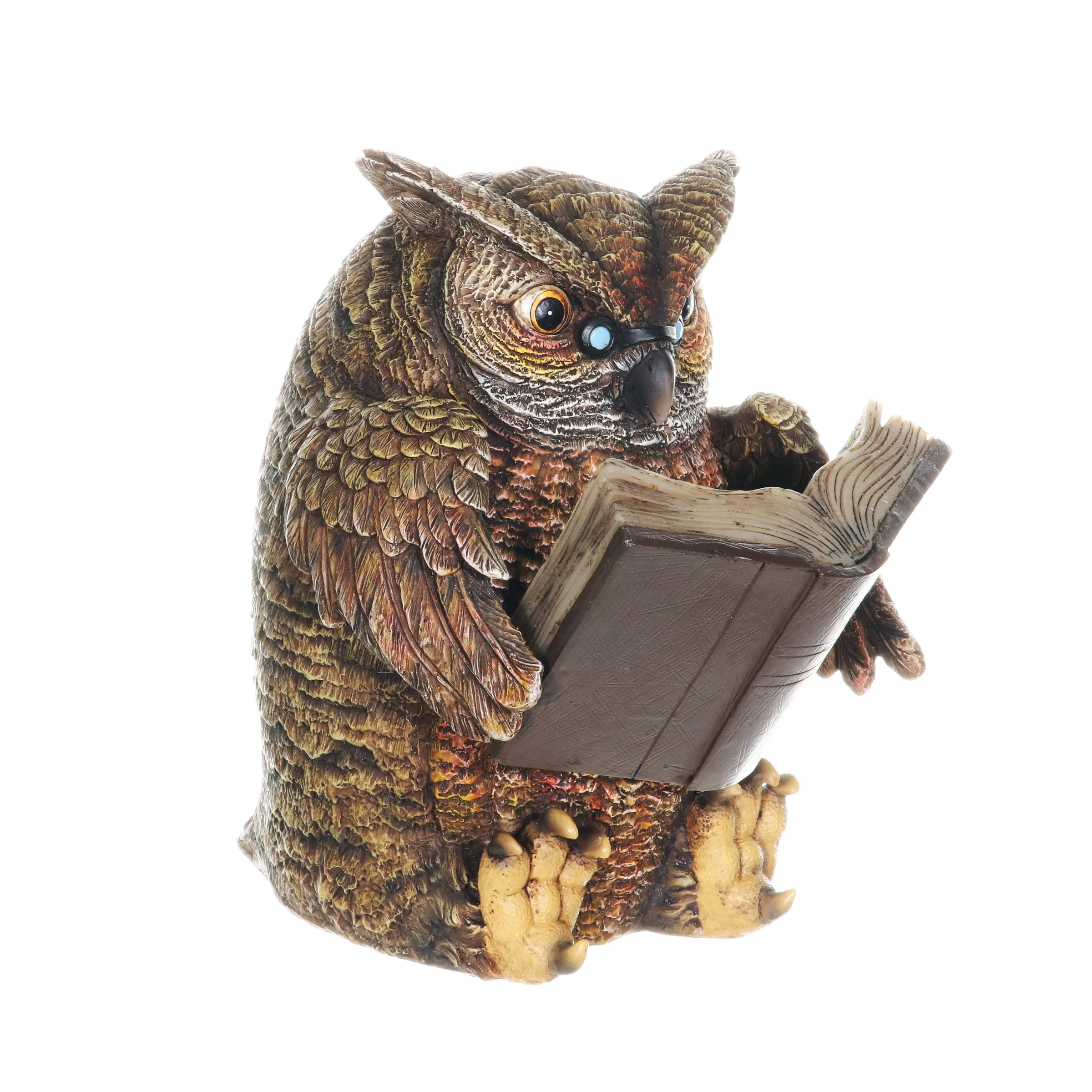 Solar Owl Reading a Book Garden Statue, 7 Inches