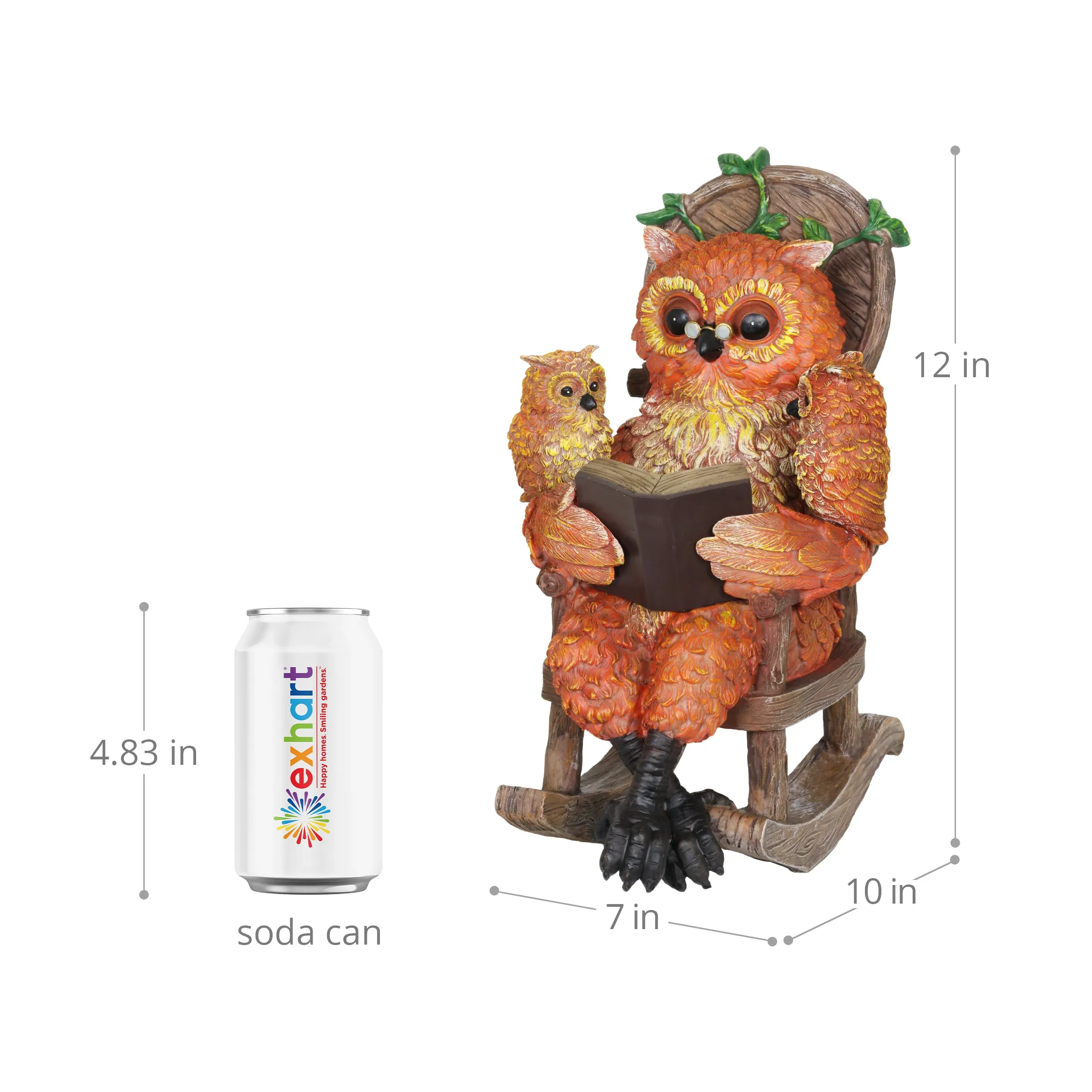 Solar Owl Reading a Story in a Rocking Chair, 12 Inch