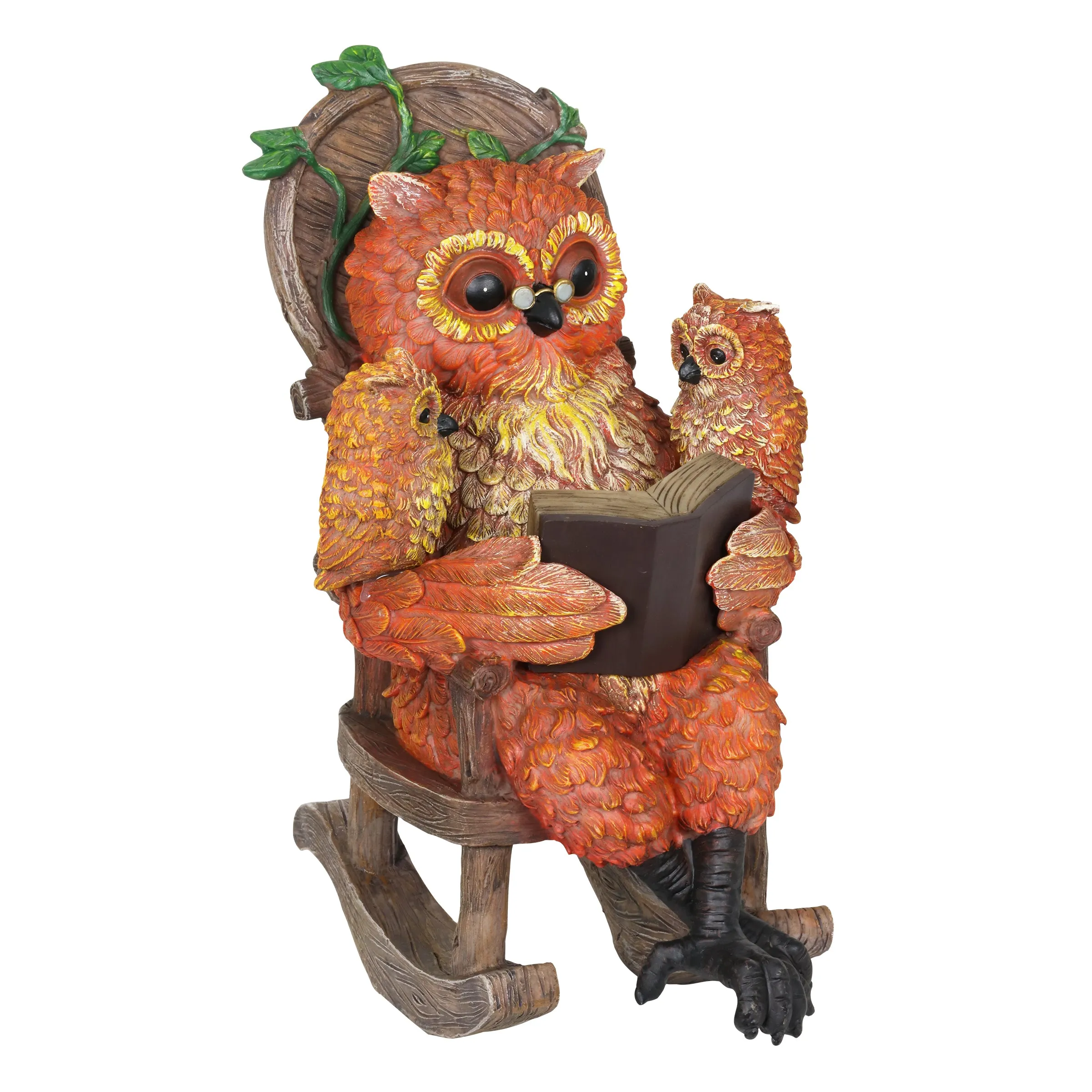 Solar Owl Reading a Story in a Rocking Chair, 12 Inch