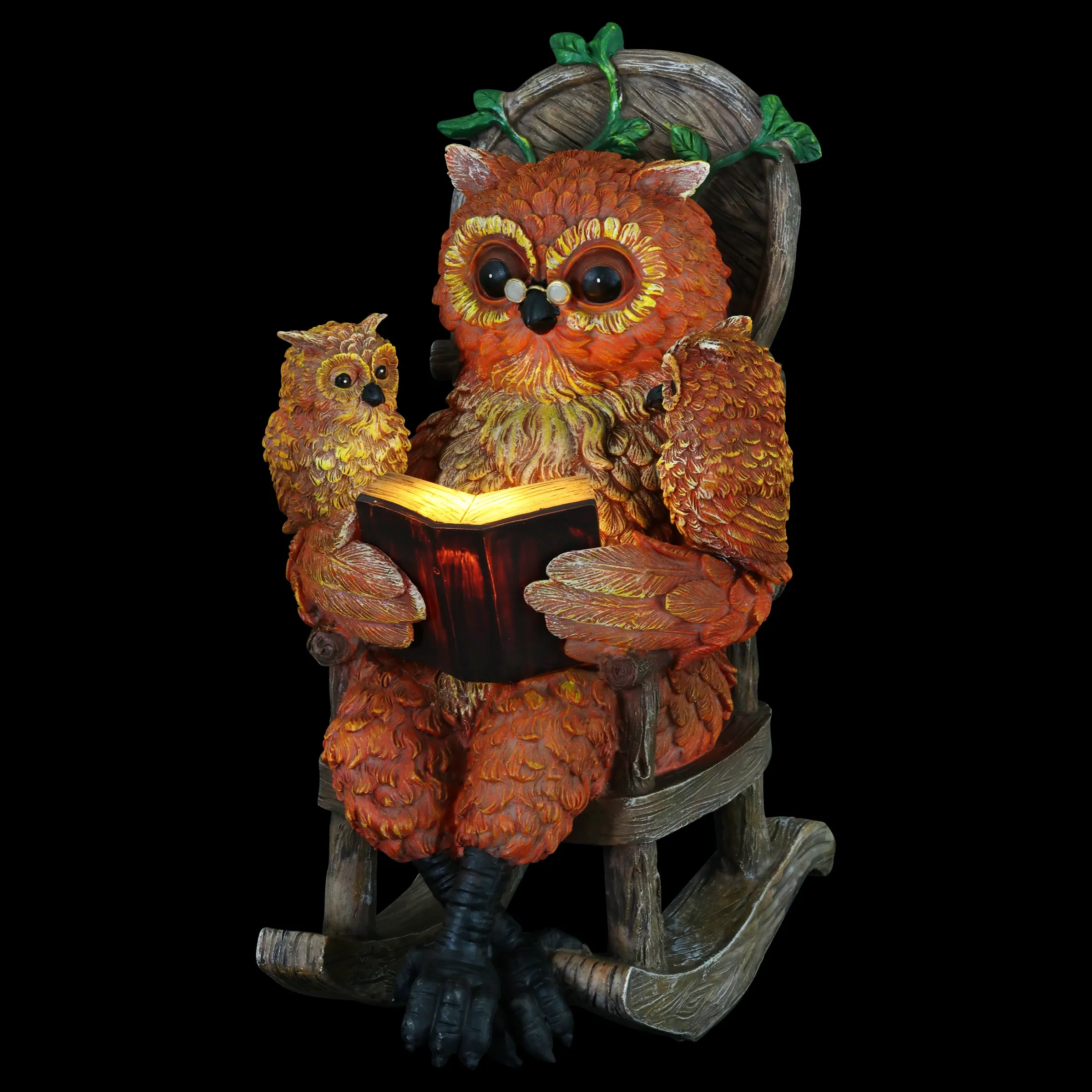 Solar Owl Reading a Story in a Rocking Chair, 12 Inch