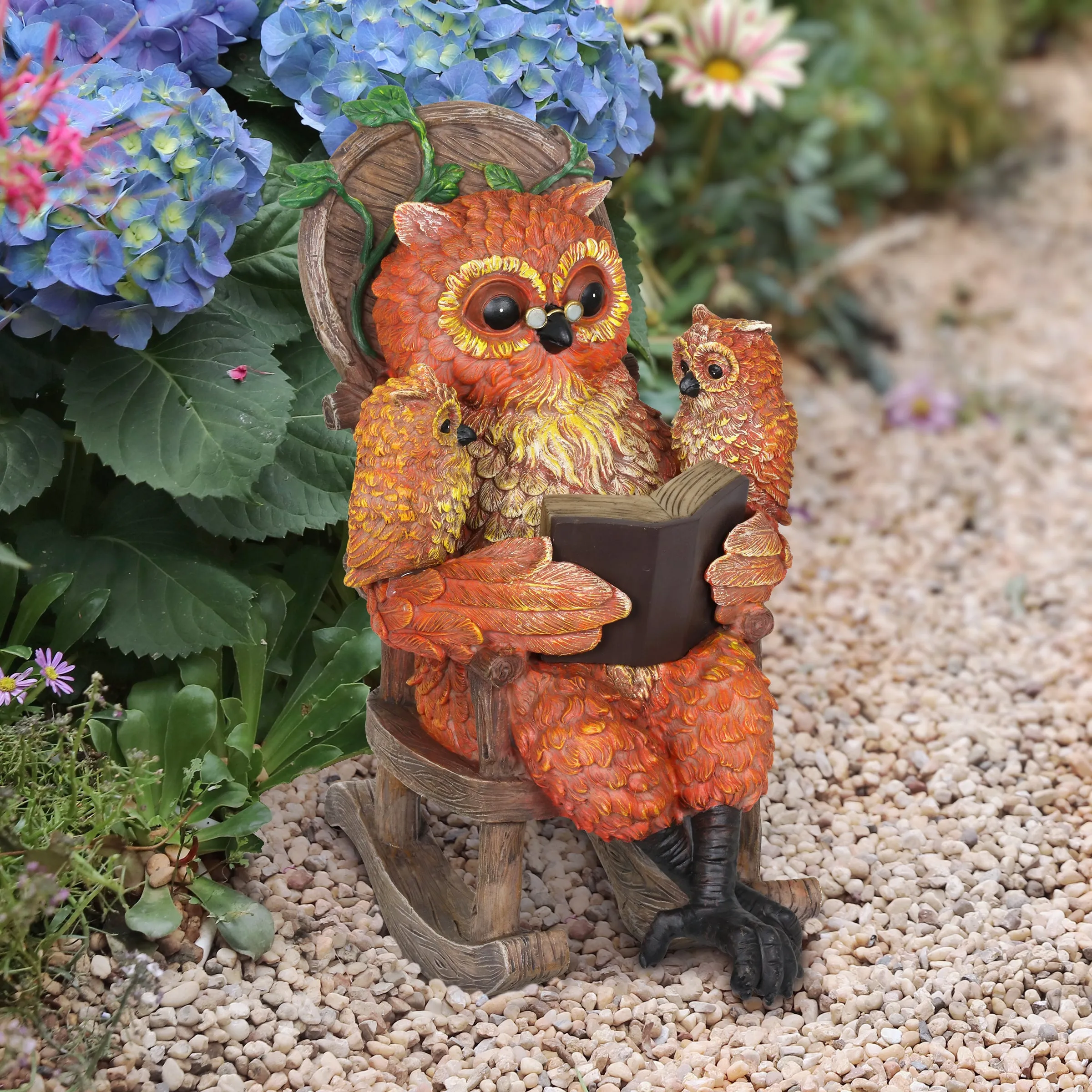 Solar Owl Reading a Story in a Rocking Chair, 12 Inch