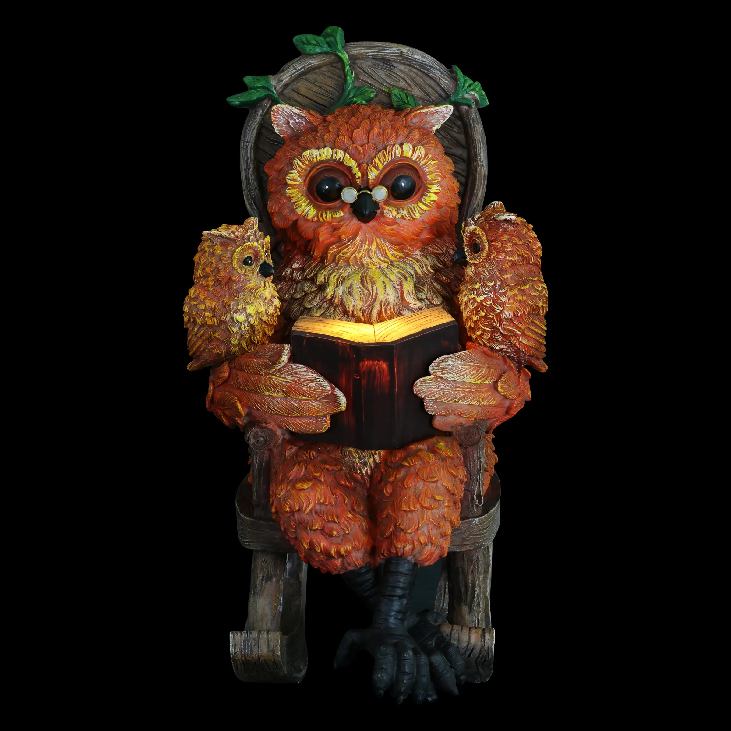 Solar Owl Reading a Story in a Rocking Chair, 12 Inch