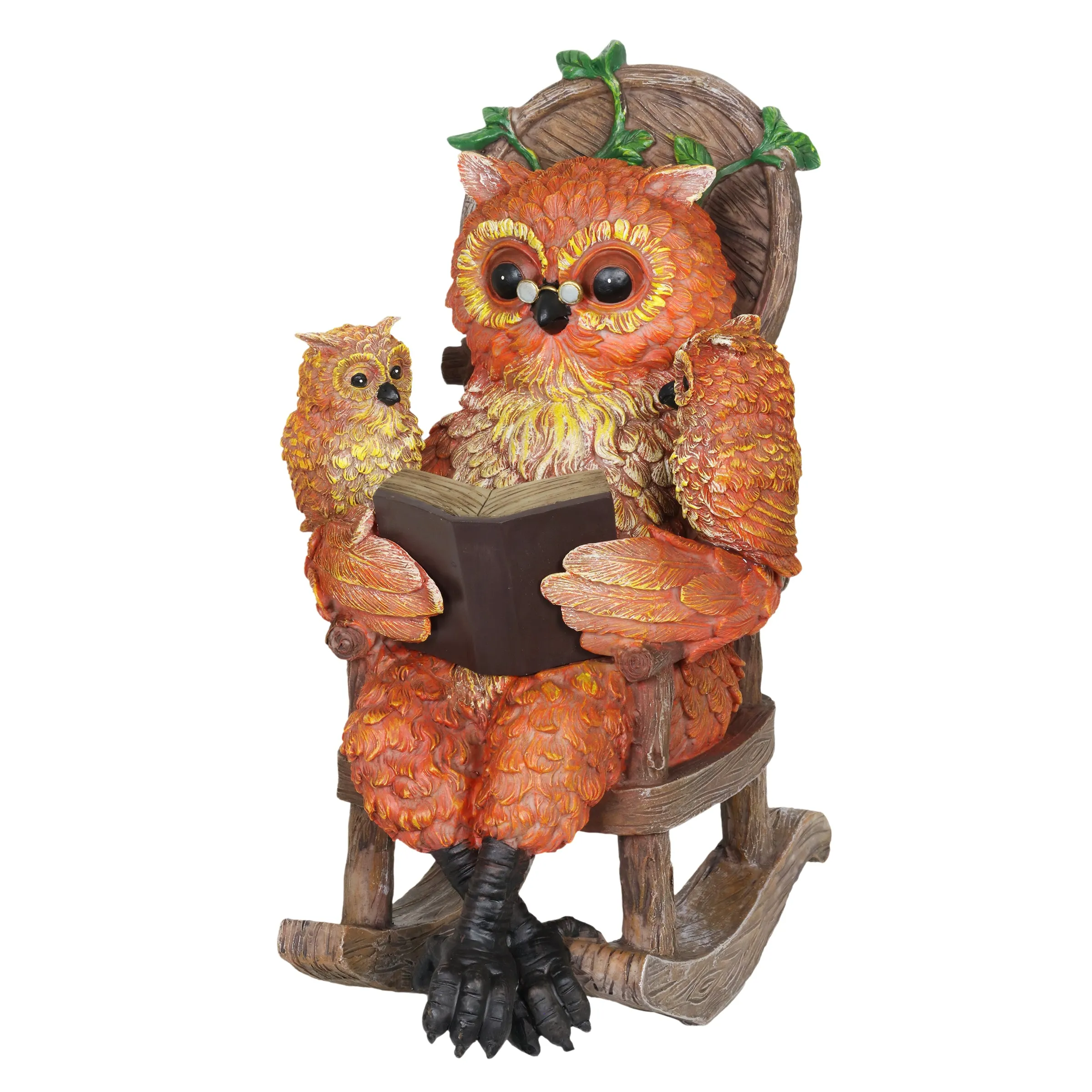 Solar Owl Reading a Story in a Rocking Chair, 12 Inch
