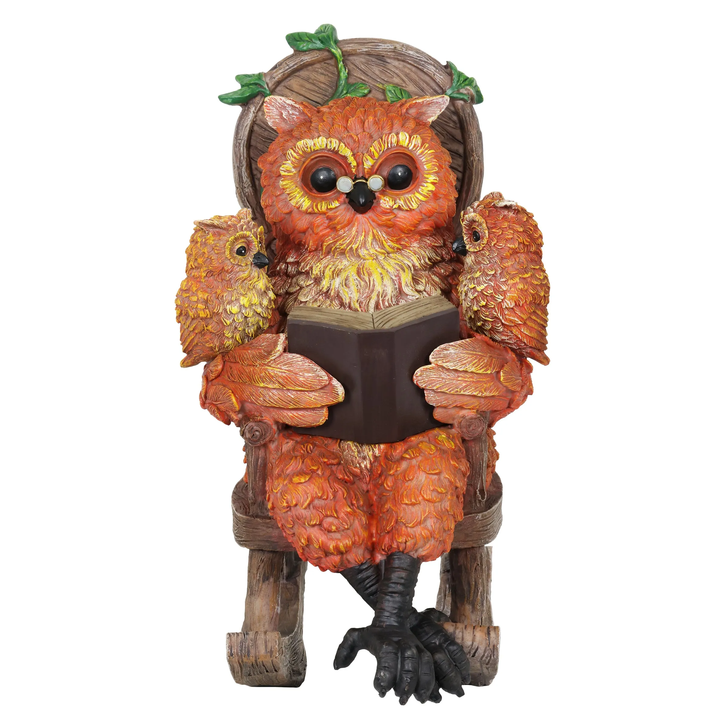Solar Owl Reading a Story in a Rocking Chair, 12 Inch