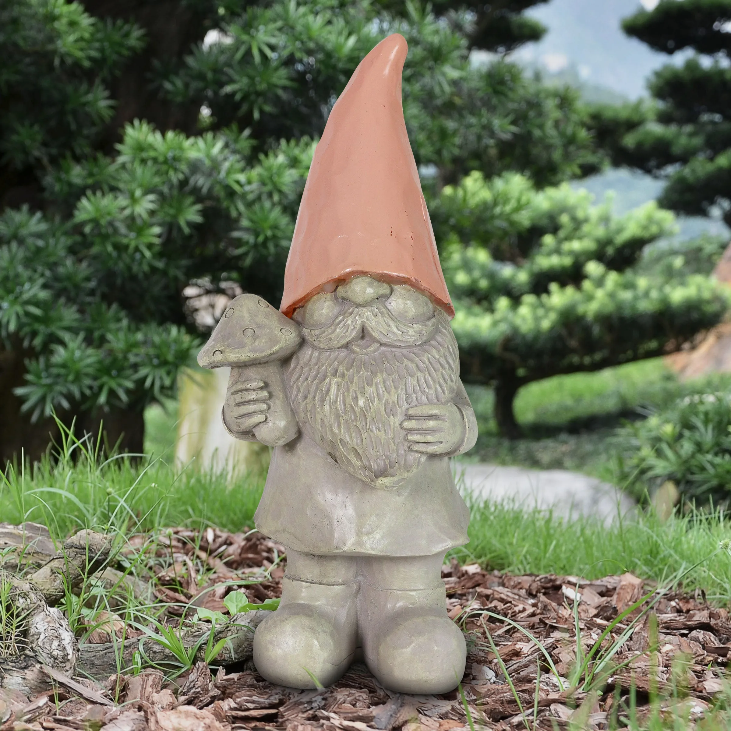 Solar Peach Happy Hat Gnome Statue, 11 Inch