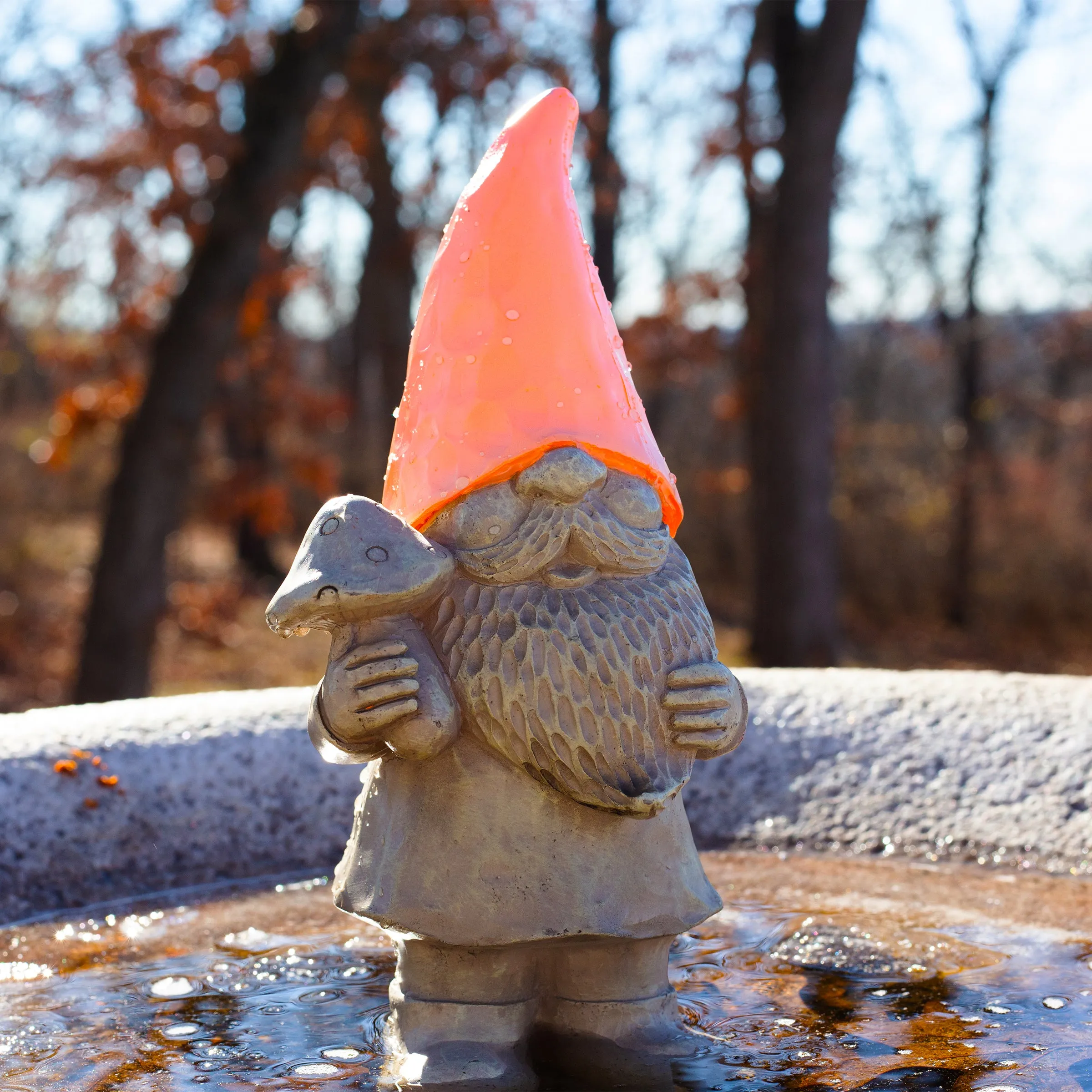 Solar Peach Happy Hat Gnome Statue, 11 Inch