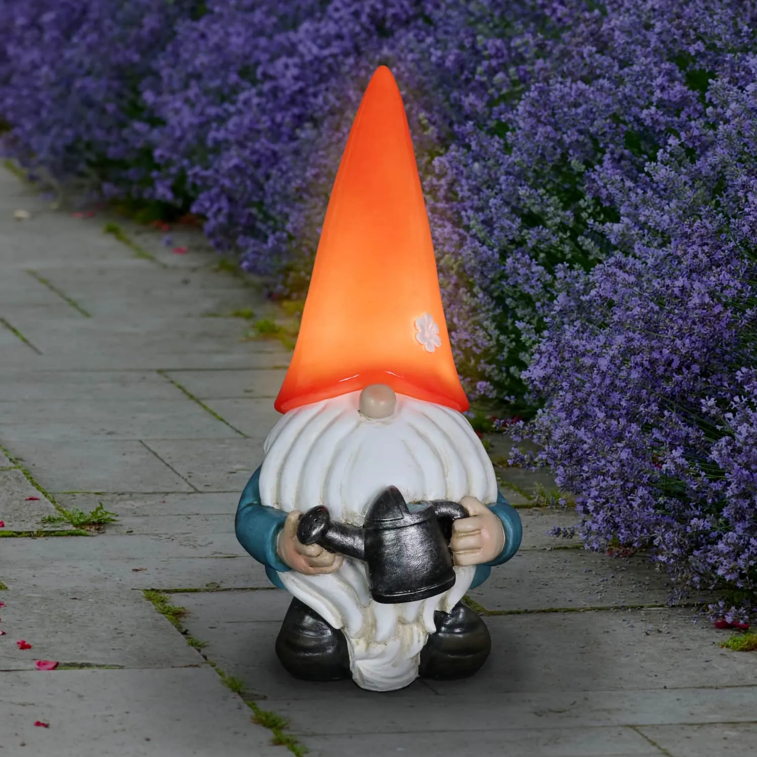 Solar Red Hat Garden Gnome with Watering Can Statuary, 6.5 by 12.5 Inch
