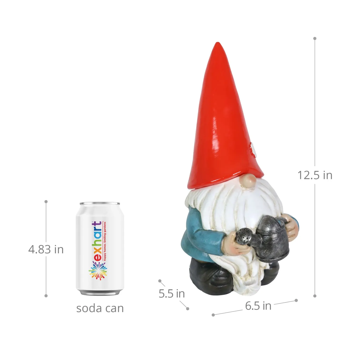 Solar Red Hat Garden Gnome with Watering Can Statuary, 6.5 by 12.5 Inch