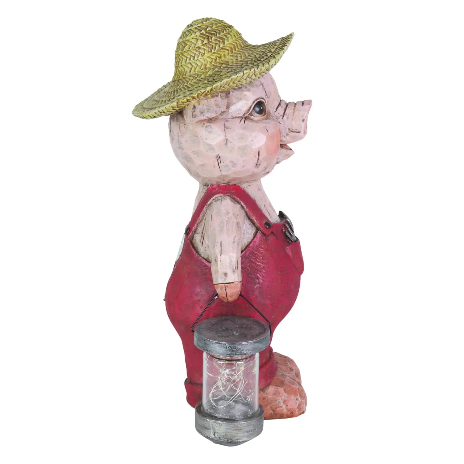 Solar Rustic Farmhouse Pig with Firefly Jars Statuary, 12.5 Inches