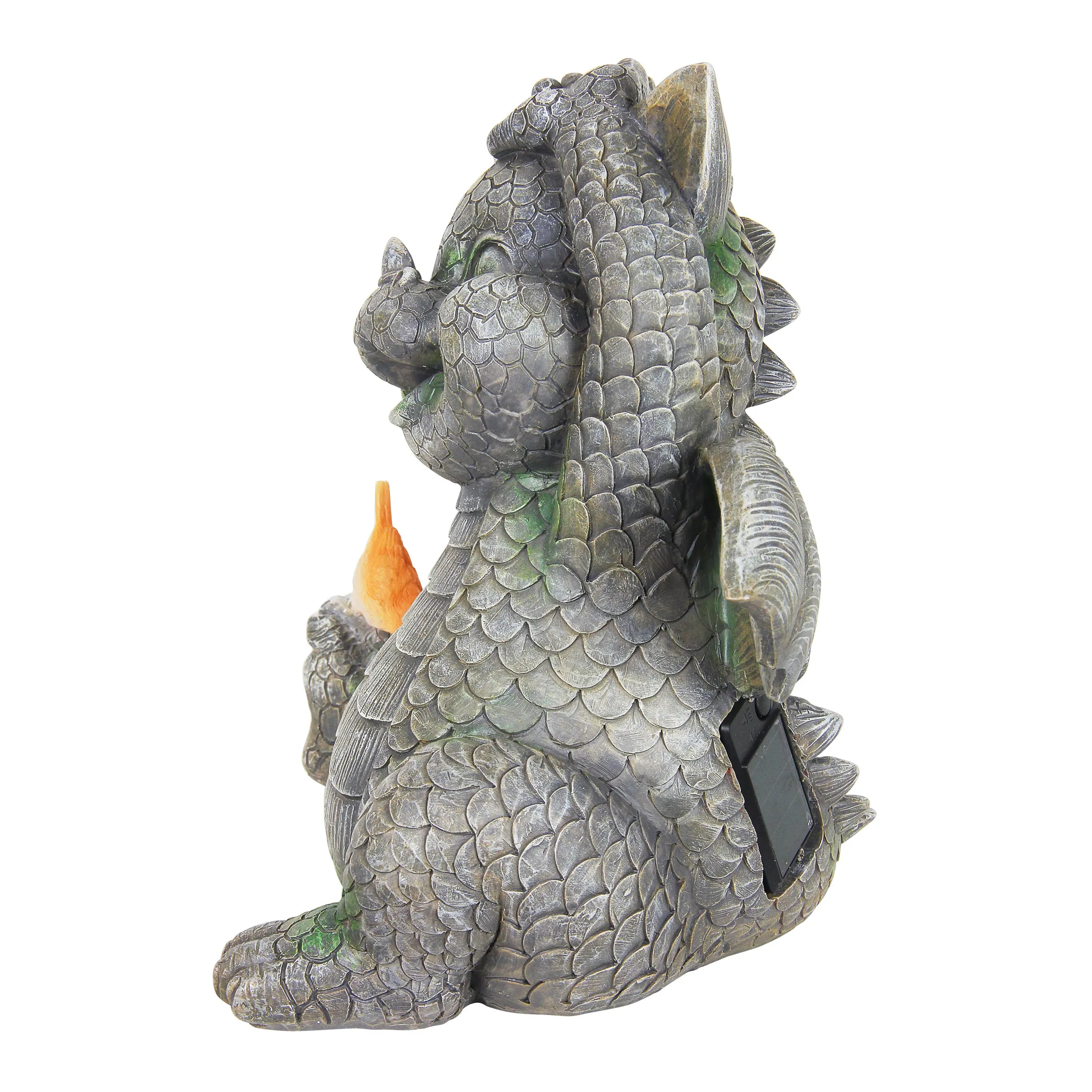 Solar Stretching Dragon Garden Statue with LED Bird, 9.5 by 10.5 Inches