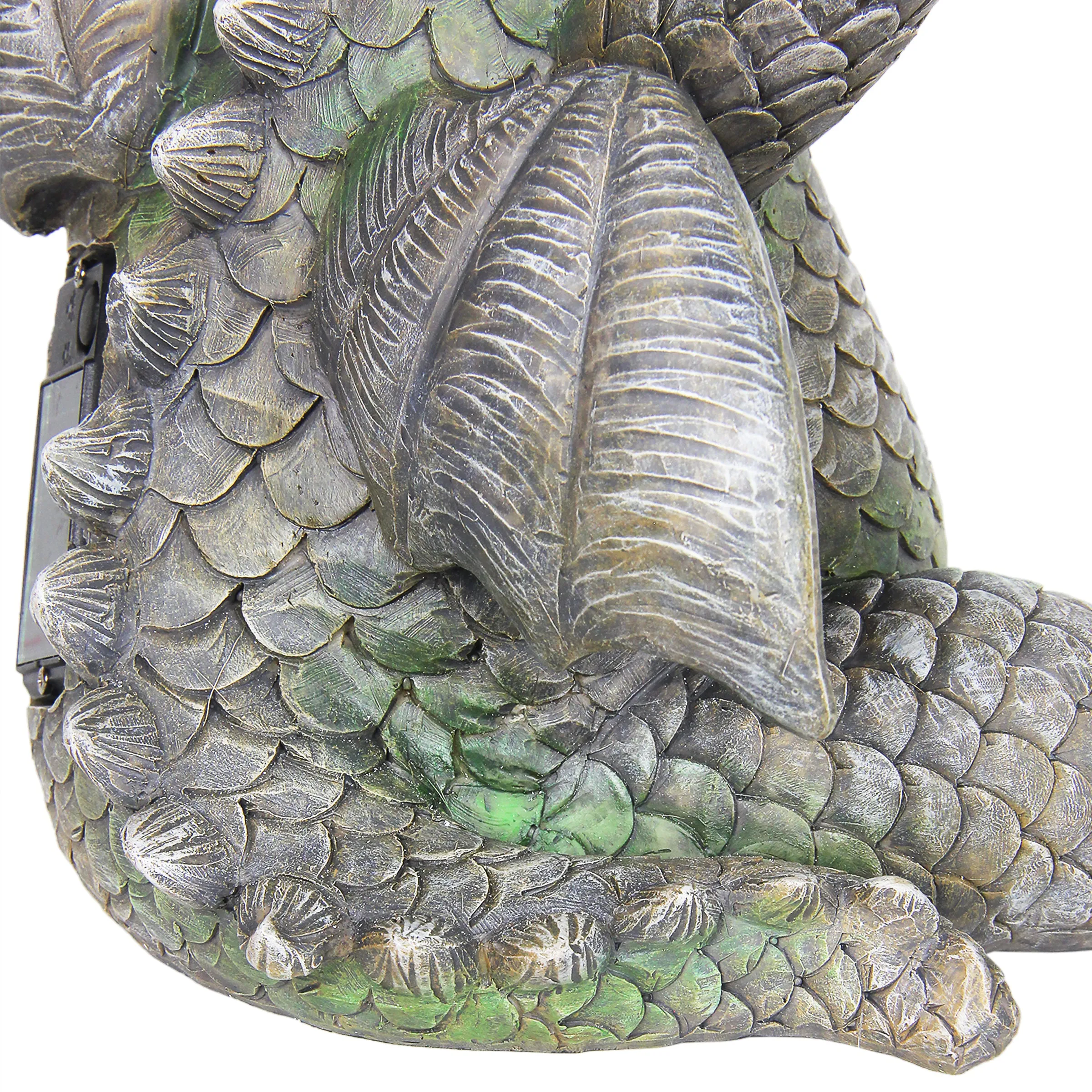 Solar Stretching Dragon Garden Statue with LED Bird, 9.5 by 10.5 Inches