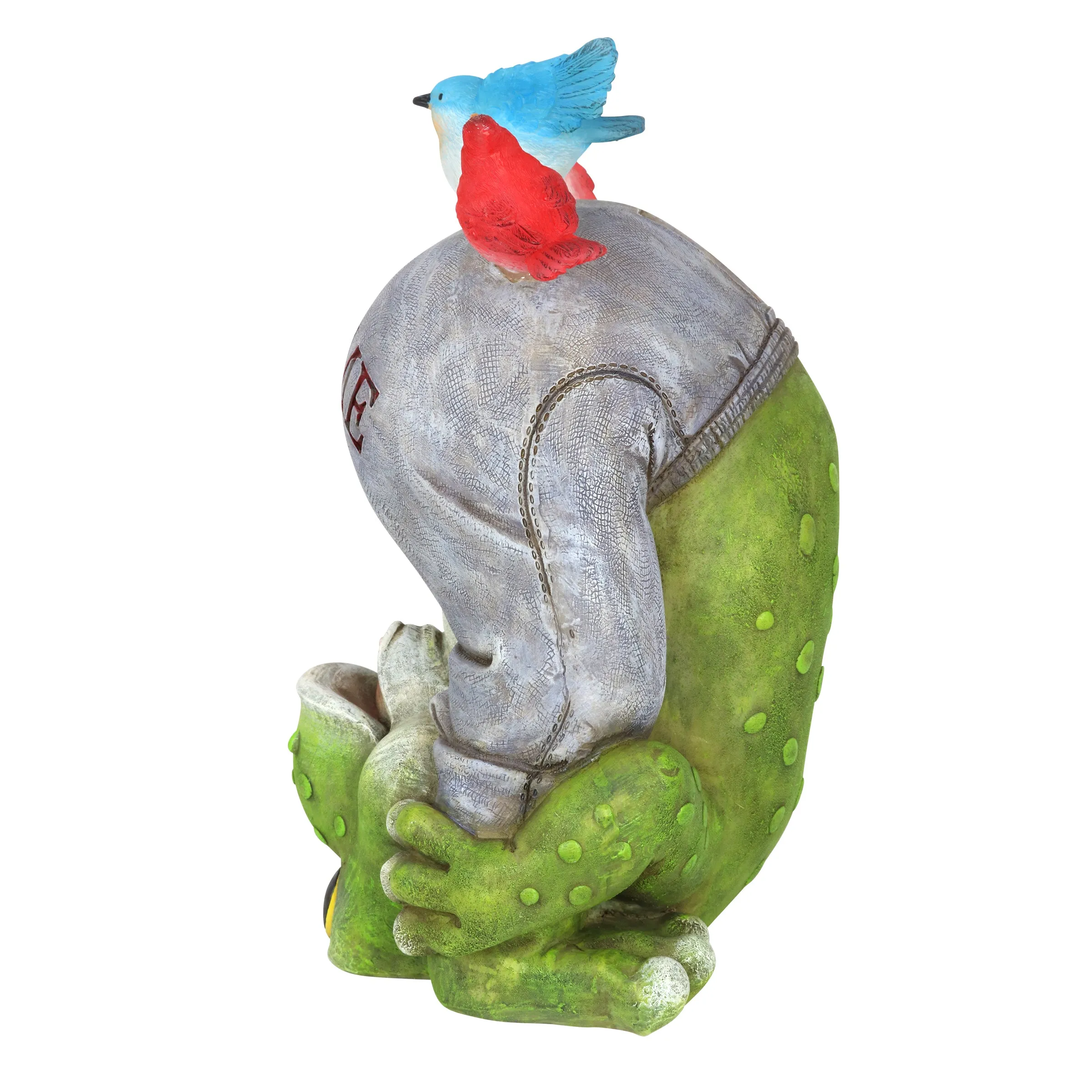 Solar Topsy-Turvy Welcome Frog with Birds Garden Statue, 10 inches