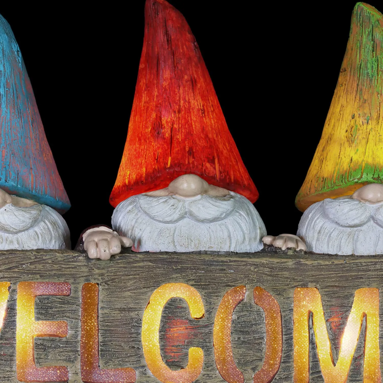 Solar Welcome Sign Held by Three Garden Gnomes Statuary, 13 by 8.5 Inches