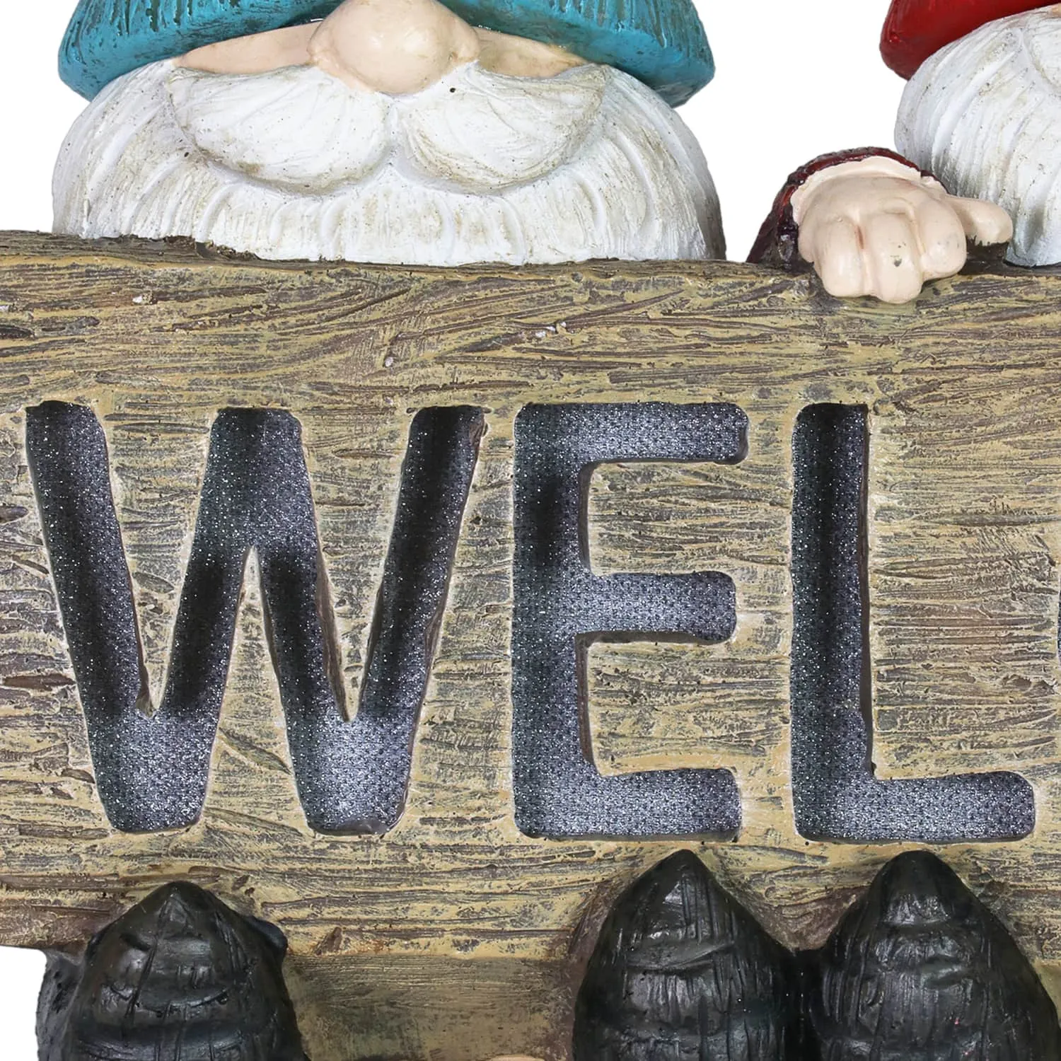 Solar Welcome Sign Held by Three Garden Gnomes Statuary, 13 by 8.5 Inches