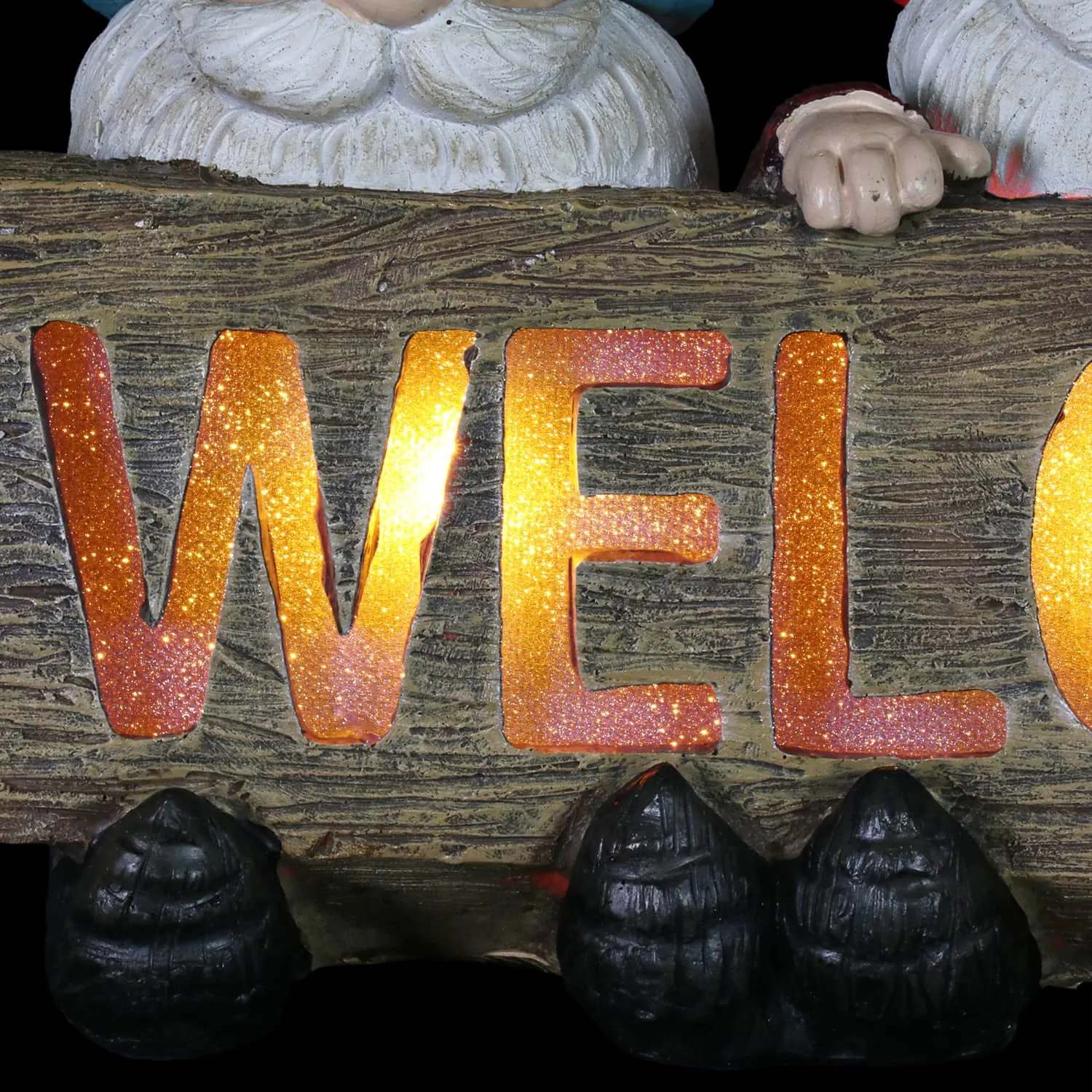 Solar Welcome Sign Held by Three Garden Gnomes Statuary, 13 by 8.5 Inches