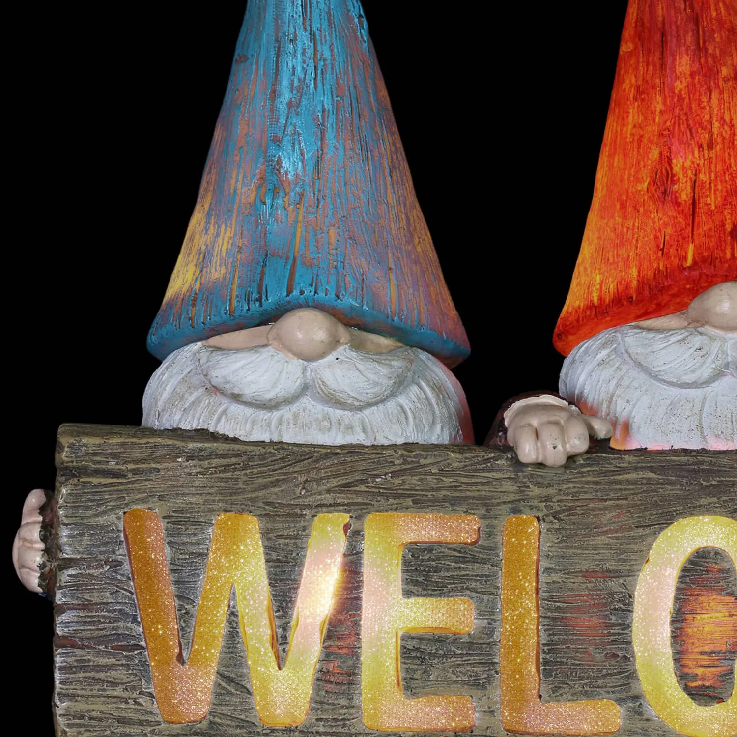 Solar Welcome Sign Held by Three Garden Gnomes Statuary, 13 by 8.5 Inches
