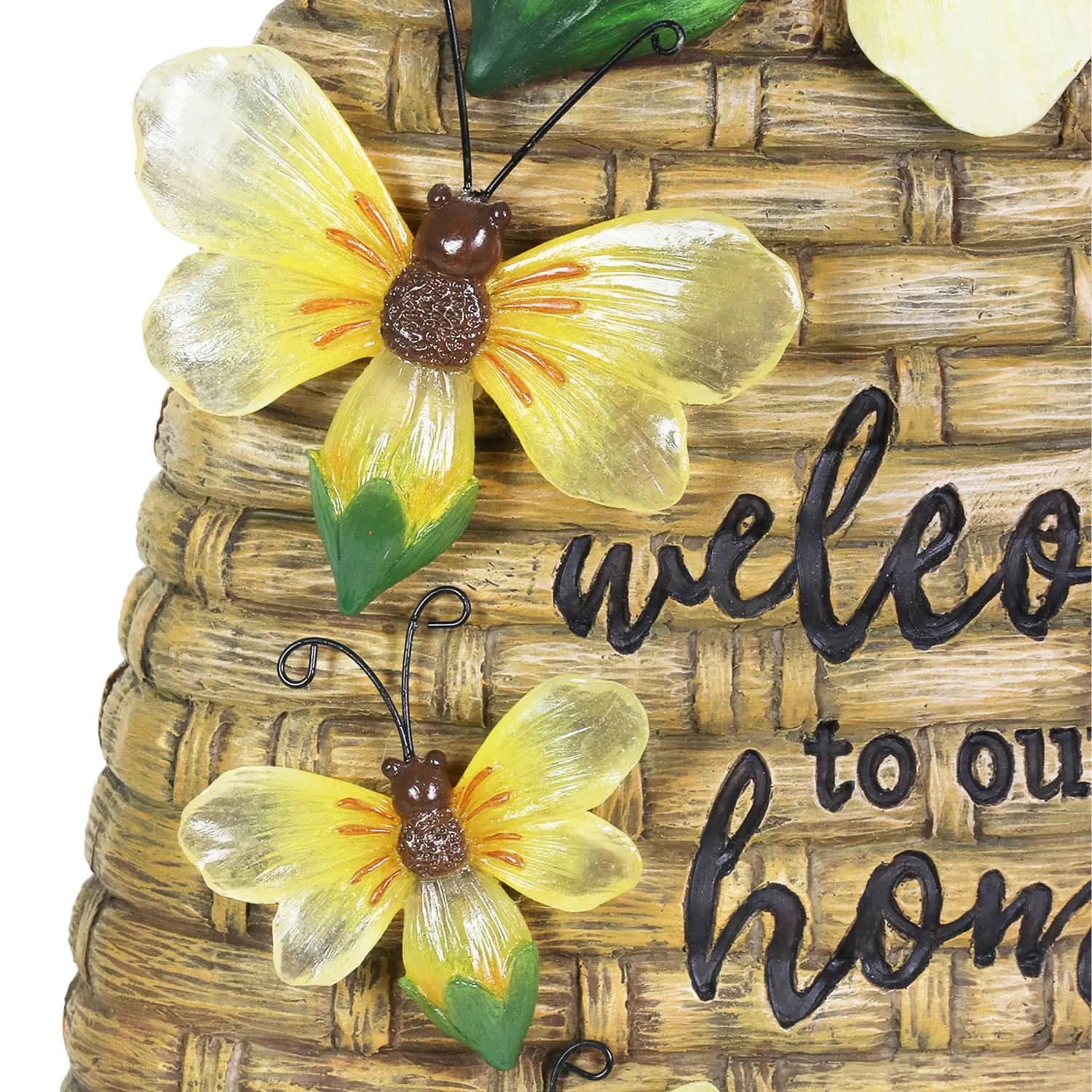 Solar Welcome to our Home Hand Painted Bee Hive Statuary, 15 Inch