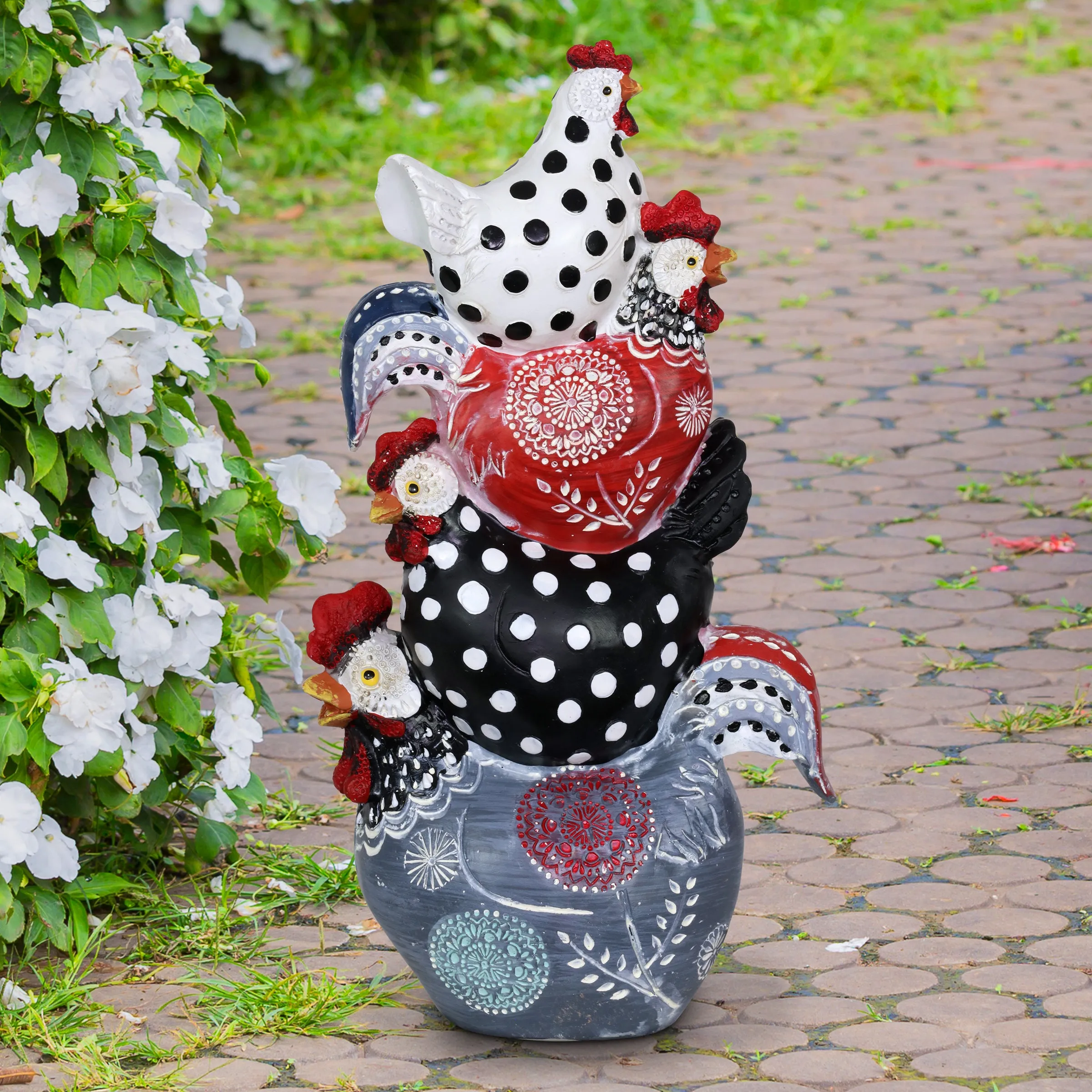 Stacked Farmhouse Chickens Garden Statue, 12 Inch