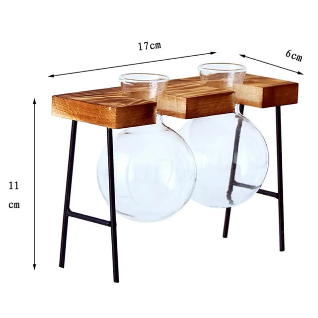 Transparent Glass Bottle Vase For Terrarium And Other Hydroponic Plant Vase With Wooden Frame For Table Desk Decoration