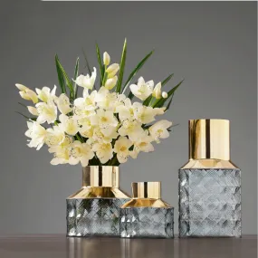 Transparent Glass Vase With Golden Pattern For Flower Arrangement And Hydroponic For Modern Home Decorations