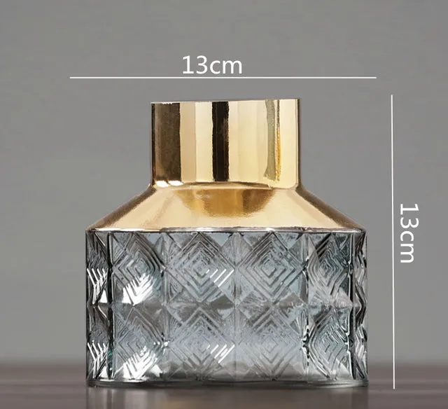 Transparent Glass Vase With Golden Pattern For Flower Arrangement And Hydroponic For Modern Home Decorations