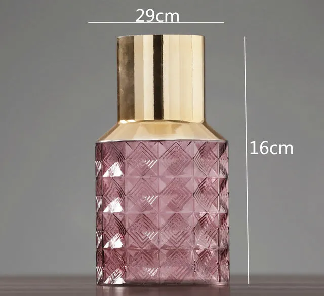 Transparent Glass Vase With Golden Pattern For Flower Arrangement And Hydroponic For Modern Home Decorations