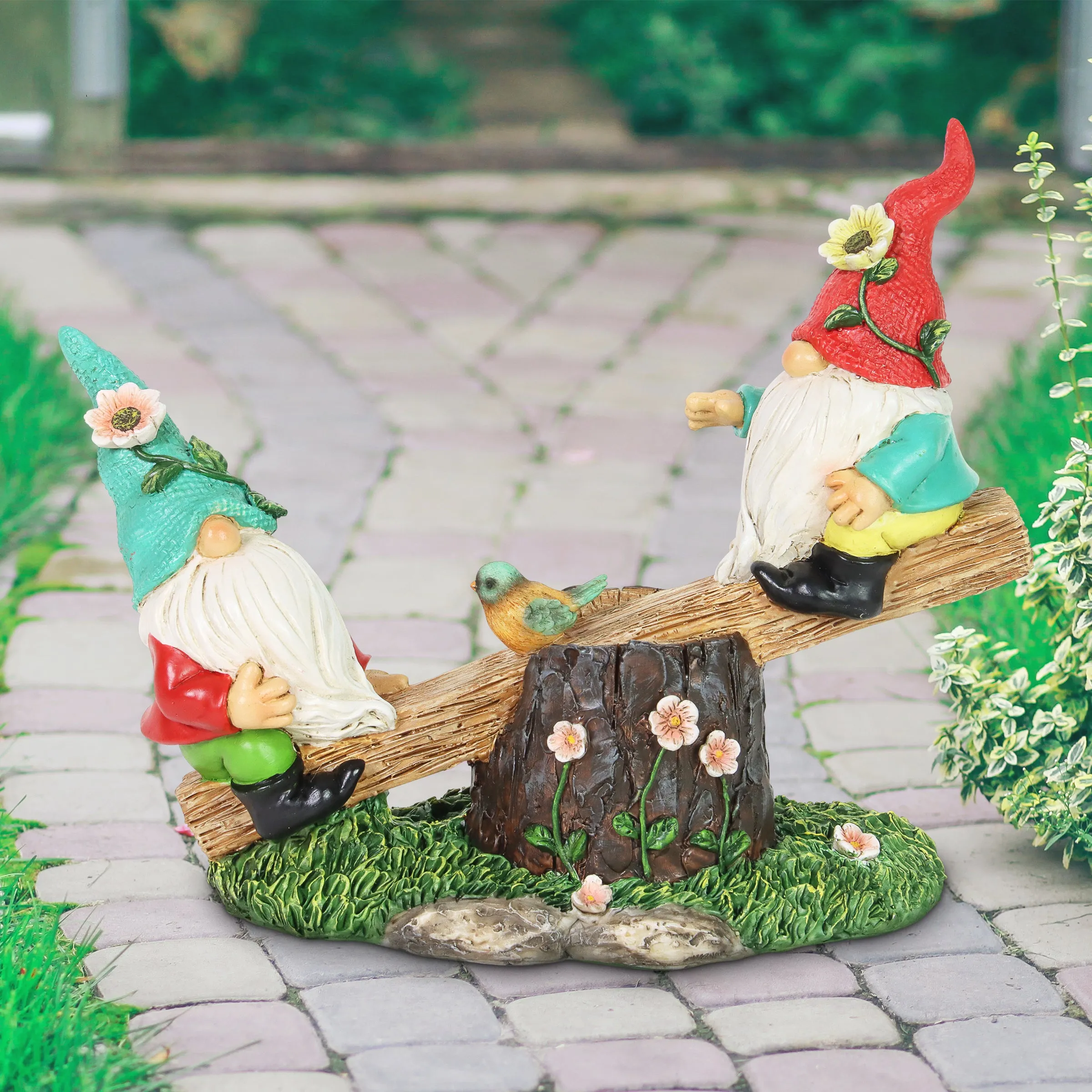 Two Can't See Hat Seesaw Gnomes Garden Statuary, 10.5 by 9 Inches