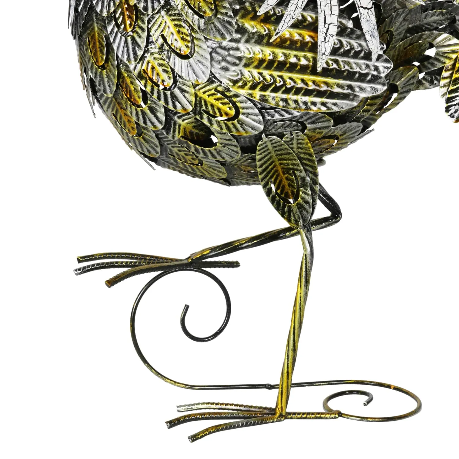 White and Gold Metal Rooster Garden Statue, 7 by 25 Inches