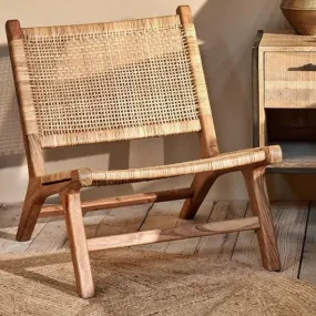 Woven Rattan and Acacia Wood Low Chair